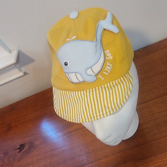 Yellow Happy Whale Baby/Toddler Sun Hat w Plastic Rain Cover - Picture 4 of 11
